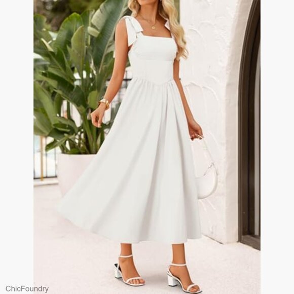 Spaghetti Strap Maxi Dress Square Neck Backless A-Line Wedding Guest - Picture 3 of 7